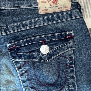 True Religion Women's Dark Blue Jeans with Red Stitching